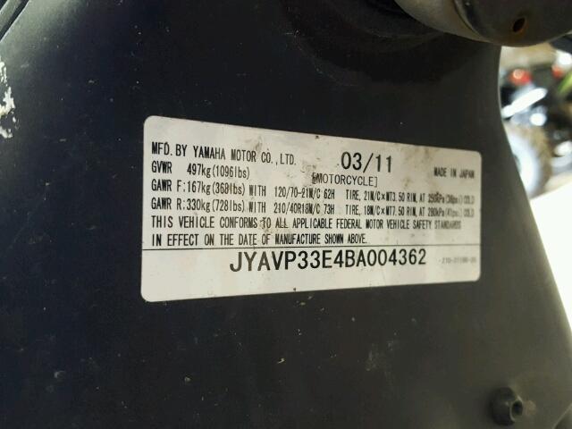 JYAVP33E4BA004362 - 2011 YAMAHA XVS1300 CU GRAY photo 10