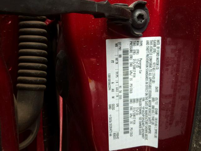 1FADP3N24FL293987 - 2015 FORD FOCUS TITA RED photo 10