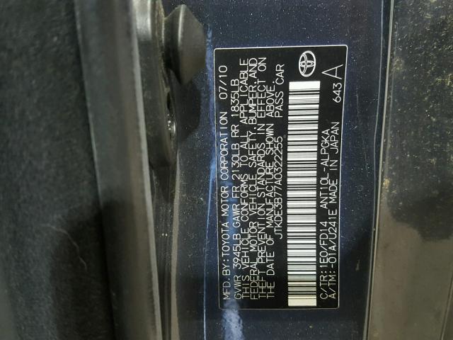 JTKDE3B77A0322255 - 2010 TOYOTA SCION TC 灰色 照片 10