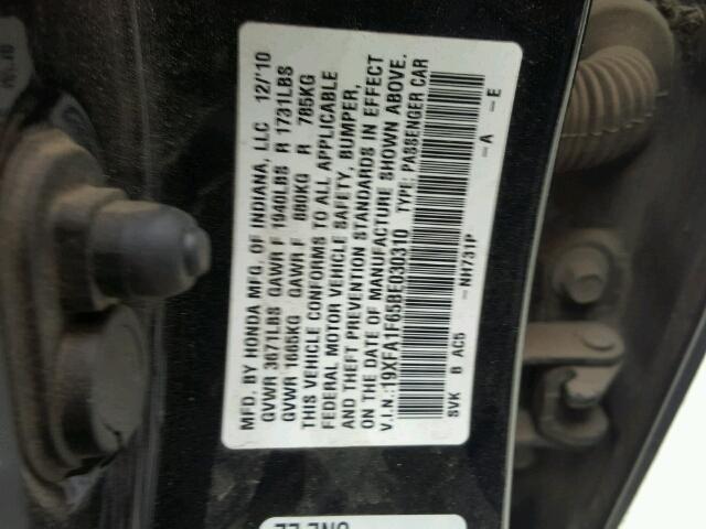 19XFA1F65BE030310 - 2011 HONDA CIVIC BLACK photo 10