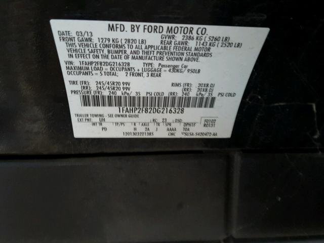 1FAHP2F82DG216328 - 2013 FORD TAURUS LIM BLACK photo 10