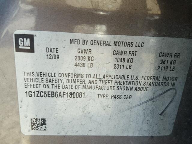 1G1ZC5EB6AF180081 - 2010 CHEVROLET MALIBU 1LT 棕色 照片 10