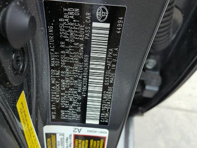 4T1BK3DB4BU436969 - 2011 TOYOTA AVALON BAS GREEN photo 10