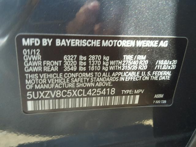 5UXZV8C5XCL425418 - 2012 BMW X5 XDRIVE5 CHARCOAL photo 10