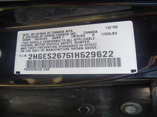 2HGES26751H529622 - 2001 HONDA CIVIC EX BLACK photo 10