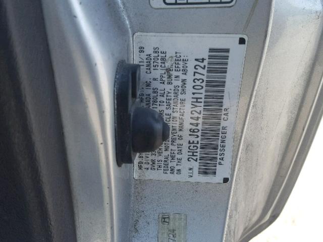 2HGEJ6442YH103724 - 2000 HONDA CIVIC DX SILVER photo 10