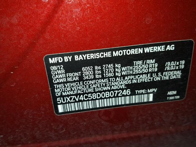 5UXZV4C58D0B07246 - 2013 BMW X5 XDRIVE5 წითელი ფოტო 10