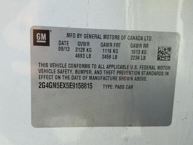 2G4GN5EX5E9158815 - 2014 BUICK REGAL WHITE photo 10