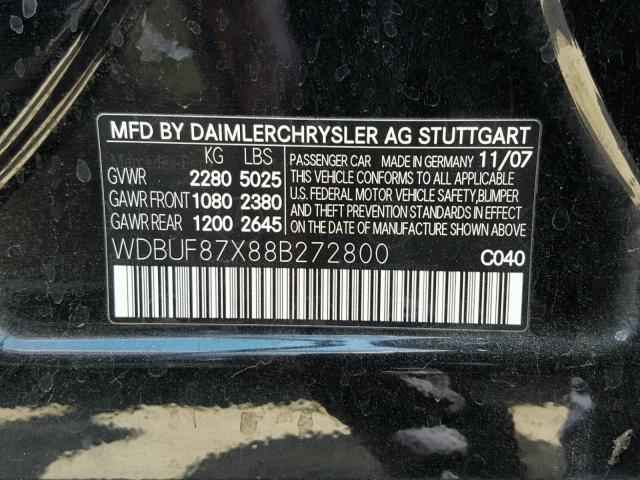 WDBUF87X88B272800 - 2008 MERCEDES-BENZ E 350 4MAT BLACK photo 10