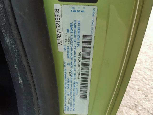 3VWBB21C01M438293 - 2001 VOLKSWAGEN NEW BEETLE Yaşıl foto 10