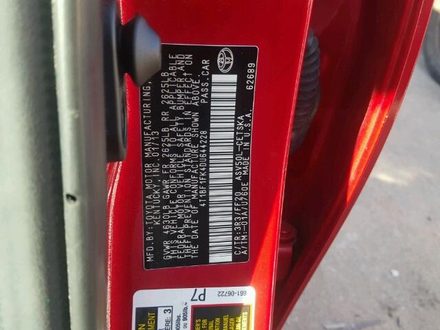 4T1BF1FK4DU644228 - 2013 TOYOTA CAMRY L 红色 照片 10