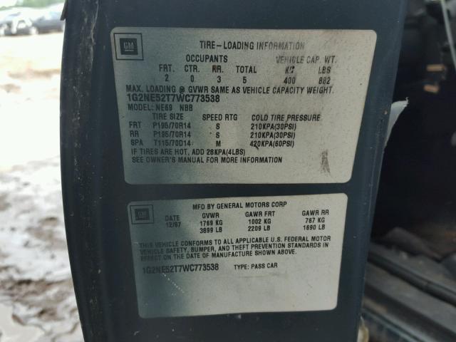 1G2NE52T7WC773538 - 1998 PONTIAC GRAND AM S GREEN photo 10