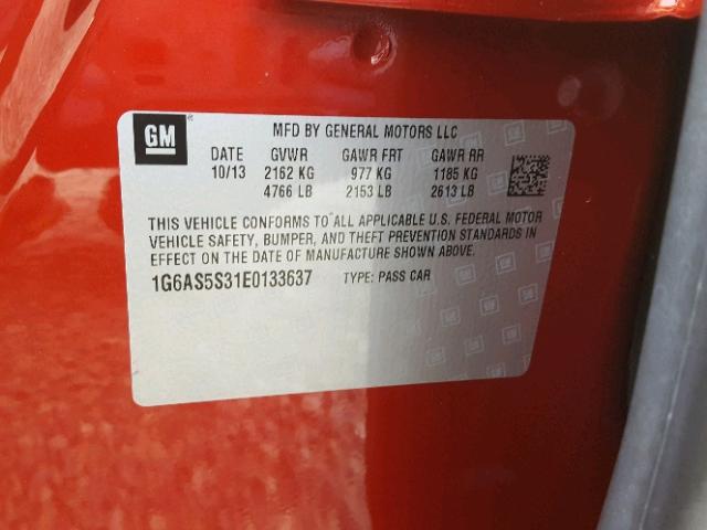 1G6AS5S31E0133637 - 2014 CADILLAC CTS PERFOR RED photo 10