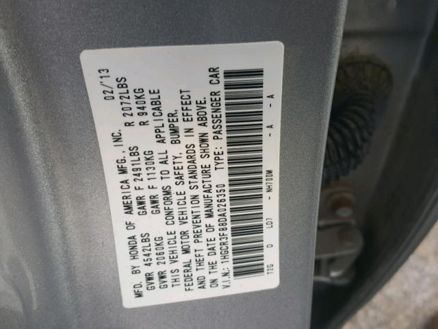 1HGCR3F88DA026350 - 2013 HONDA ACCORD EXL SILVER photo 10