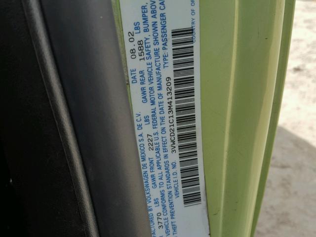 3VWCD21C13M413209 - 2003 VOLKSWAGEN NEW BEETLE მწვანე ფოტო 10