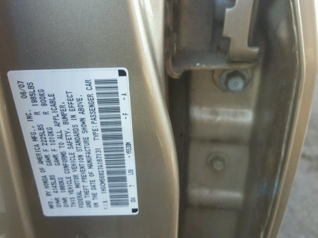 1HGCM56827A187131 - 2007 HONDA ACCORD TAN photo 10