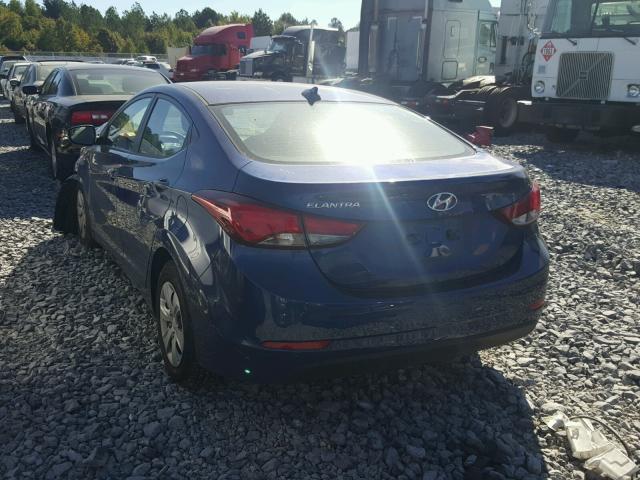 5NPDH4AE6GH740130 - 2016 HYUNDAI ELANTRA SE BLUE photo 3