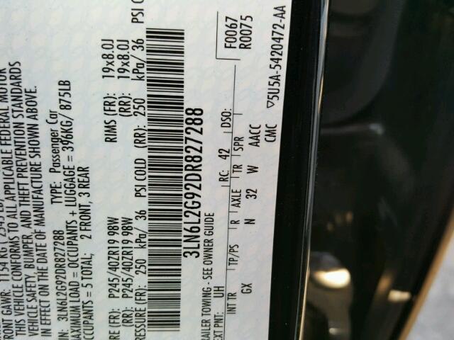 3LN6L2G92DR827288 - 2013 LINCOLN MKZ BLACK photo 10