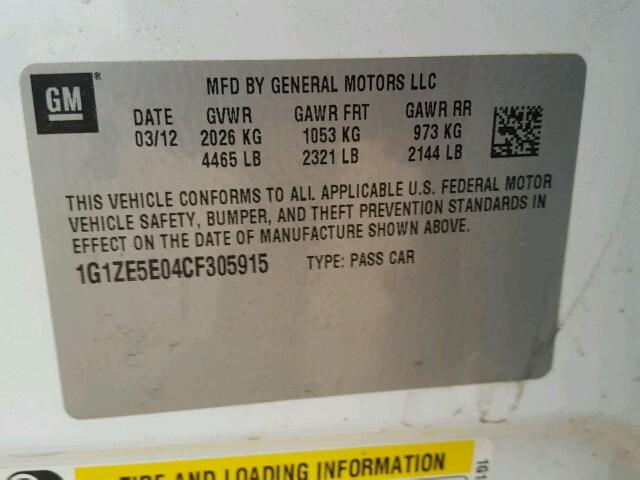 1G1ZE5E04CF305915 - 2012 CHEVROLET MALIBU LTZ 白色 照片 10