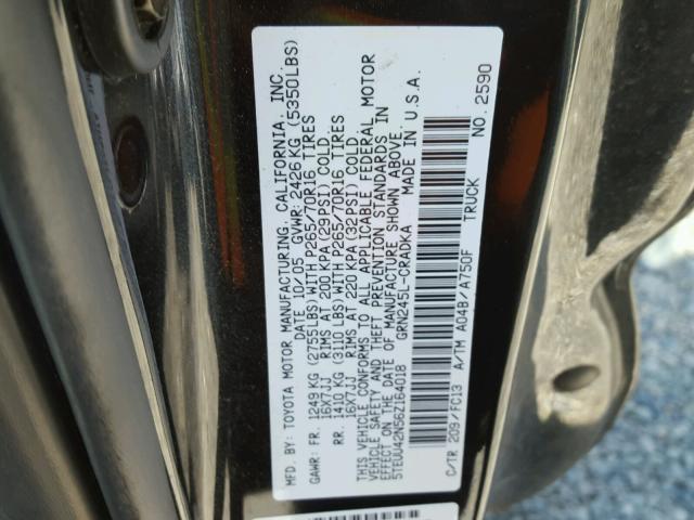 5TEUU42N56Z164018 - 2006 TOYOTA TACOMA ACC BLACK photo 10