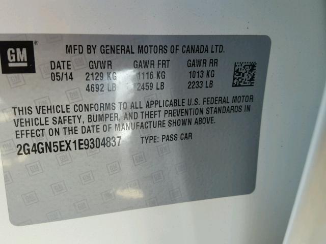 2G4GN5EX1E9304837 - 2014 BUICK REGAL PREM WHITE photo 10