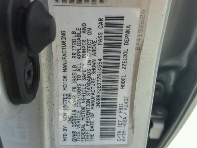 1NXBR32E37Z814554 - 2007 TOYOTA COROLLA CE SILVER photo 10