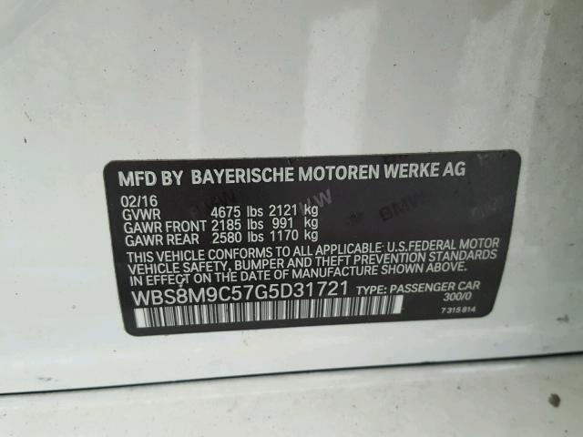 WBS8M9C57G5D31721 - 2016 BMW M3 WHITE photo 10