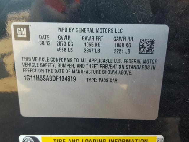 1G11H5SA3DF134819 - 2013 CHEVROLET MALIBU LTZ 黑色 照片 10