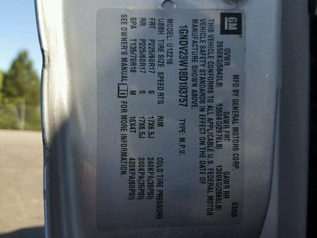 1GNDV23W18D183757 - 2008 CHEVROLET UPLANDER L 银色 照片 10