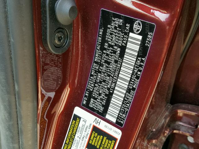 4T1BK1EB3HU258337 - 2017 TOYOTA AVALON XLE MAROON photo 10