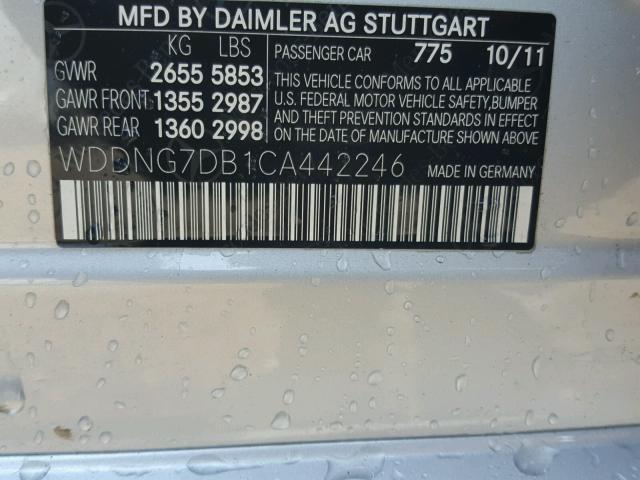 WDDNG7DB1CA442246 - 2012 MERCEDES-BENZ S 550 SILVER photo 10