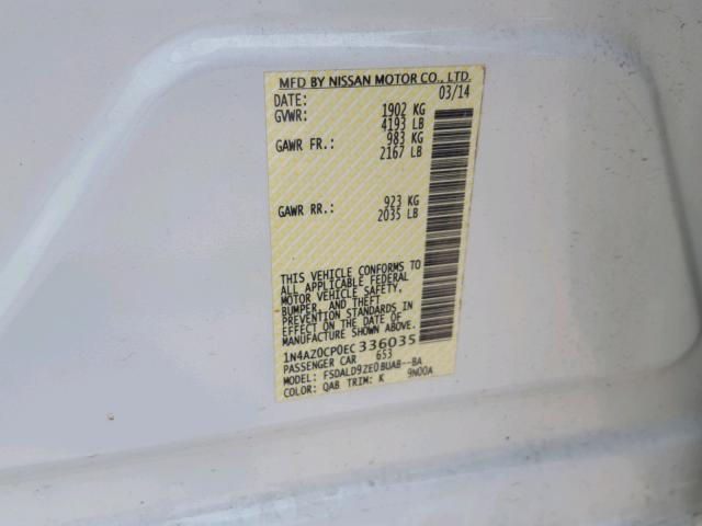 1N4AZ0CP0EC336035 - 2014 NISSAN LEAF S WHITE photo 10