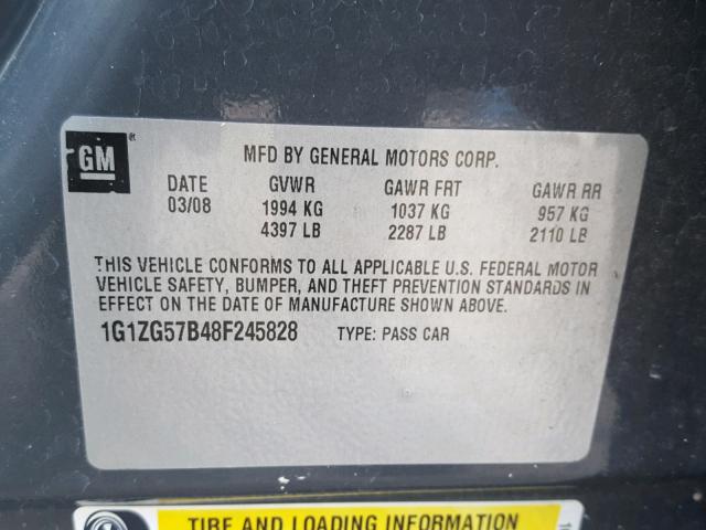 1G1ZG57B48F245828 - 2008 CHEVROLET MALIBU LS GRAY photo 10