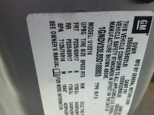 1GNDV33L85D188803 - 2005 CHEVROLET UPLANDER L 银色 照片 10