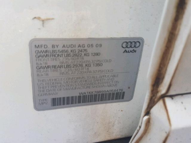 WA1KK78R99A054476 - 2009 AUDI Q5 3.2 WHITE photo 10