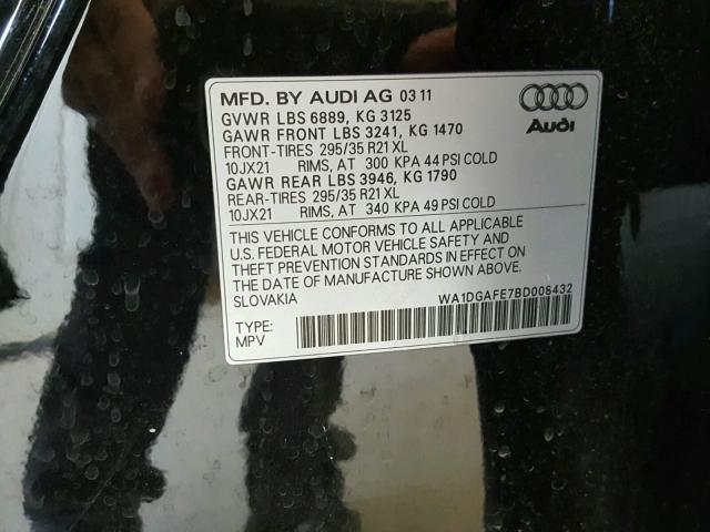 WA1DGAFE7BD008432 - 2011 AUDI Q7 PRESTIG BLACK photo 10