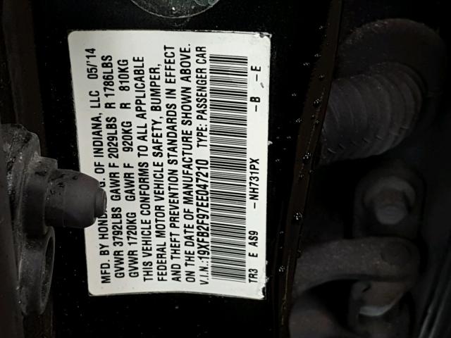 19XFB2F97EE047210 - 2014 HONDA CIVIC EXL BLACK photo 10