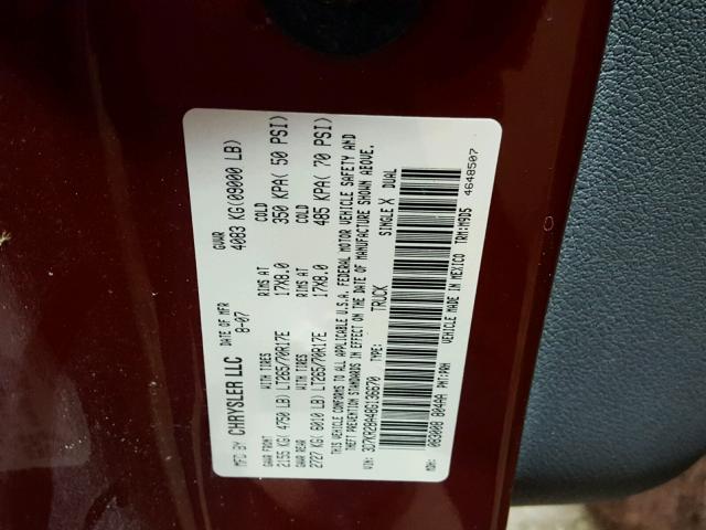 3D7KR28A48G136670 - 2008 DODGE RAM 2500 S MAROON photo 10