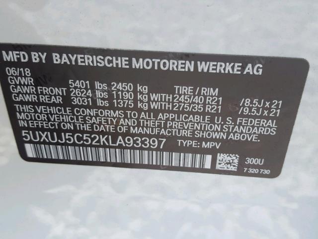 5UXUJ5C52KLA93397 - 2019 BMW X4 M40I WHITE photo 10