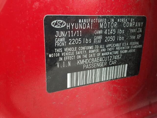KMHDC8AE4CU127487 - 2012 HYUNDAI ELANTRA TO RED photo 10