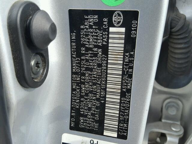 4T1BF1FK6DU289627 - 2013 TOYOTA CAMRY L SILVER photo 10