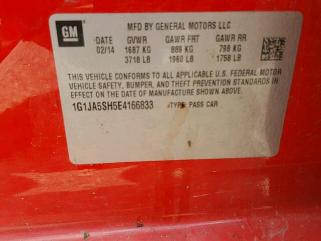 1G1JA5SH5E4166833 - 2014 CHEVROLET SONIC LS 红色 照片 10