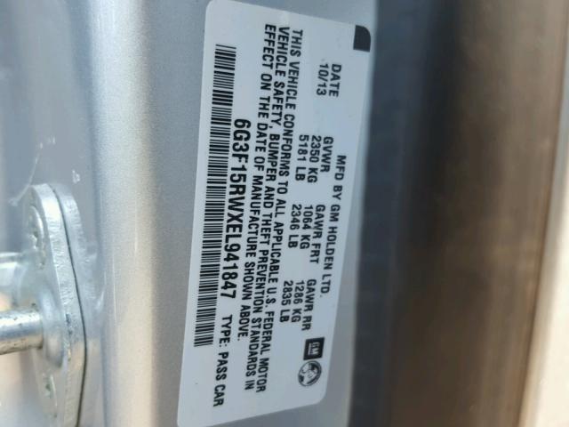 6G3F15RWXEL941847 - 2014 CHEVROLET SS SILVER photo 10