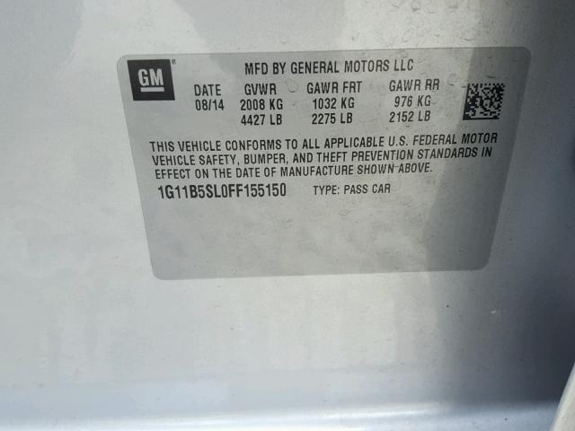 1G11B5SL0FF155150 - 2015 CHEVROLET MALIBU LS Gümüş foto 10