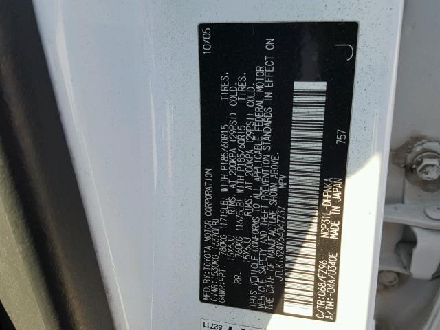 JTLKT324X64047737 - 2006 TOYOTA SCION XB თეთრი ფოტო 10