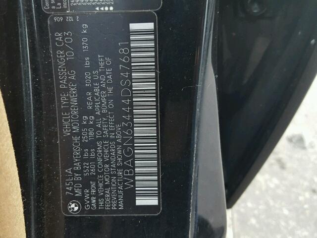 WBAGN63444DS47681 - 2004 BMW 745 LI BLACK photo 10