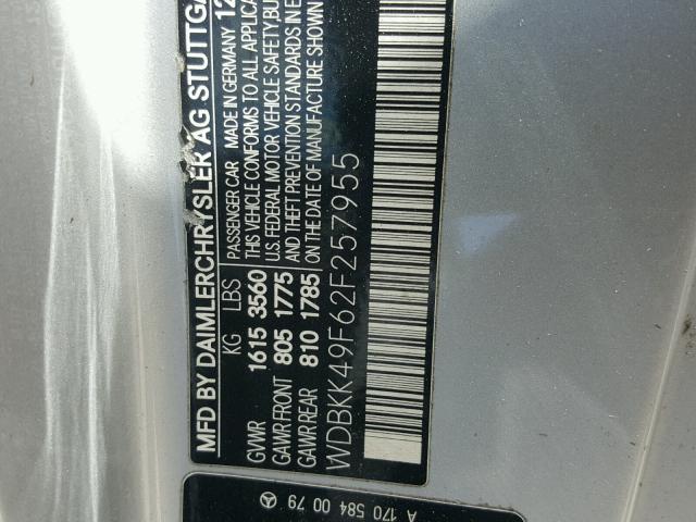 WDBKK49F62F257955 - 2002 MERCEDES-BENZ SLK 230 KO SILVER photo 10