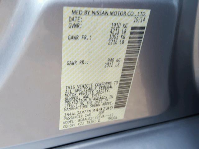 1N4AL3AP7FN349280 - 2015 NISSAN ALTIMA 2.5 SILVER photo 10