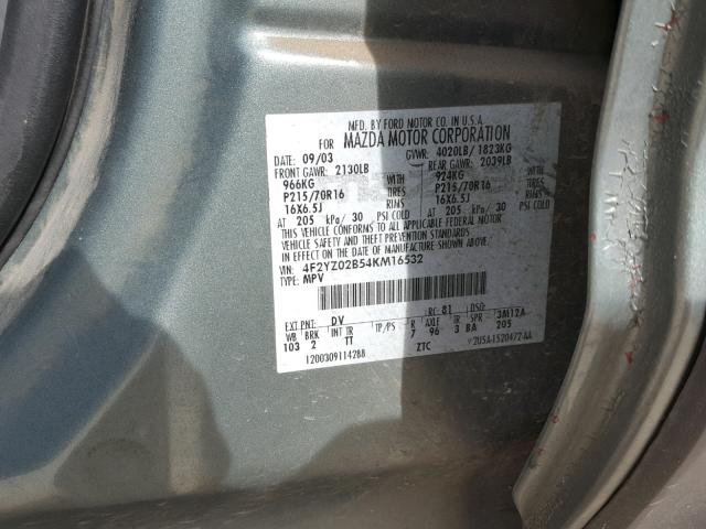 4F2YZ02B54KM16532 - 2004 MAZDA TRIBUTE DX SILVER photo 10