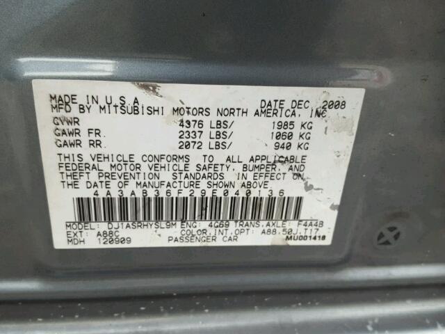 4A3AB36F29E040136 - 2009 MITSUBISHI GALANT GRAY photo 10